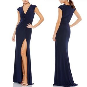 Mac Duggal Deep Blue V-Neck Maxi Dress